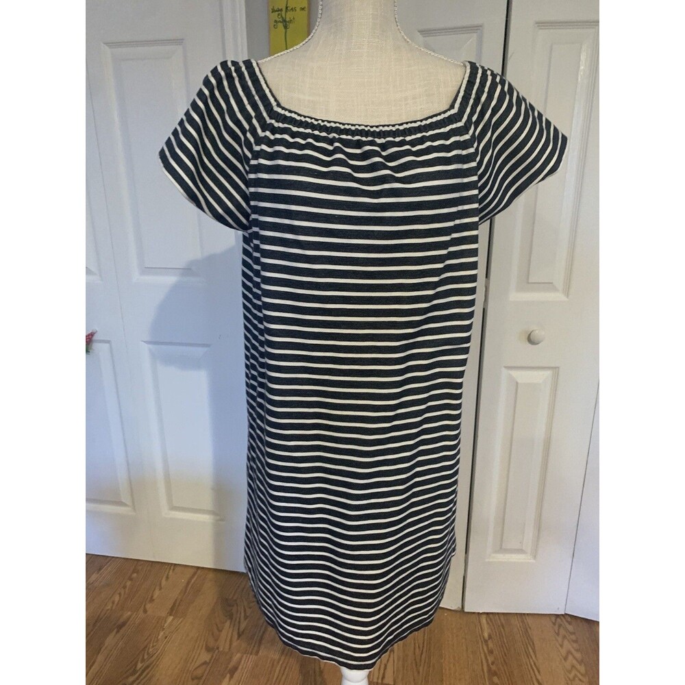Madewell Melody Off the Shoulder Black White Striped Dress Size XL Mini Cotton